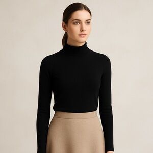 Merino Wool Fine Knit Mock-Neck with Flattering Waist Defination
